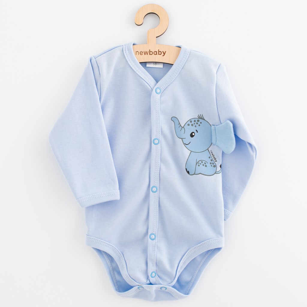 Kojenecké celorozepínací body s dlouhým rukávem New Baby Happy Elephant blue, vel. 62 (3-6m)