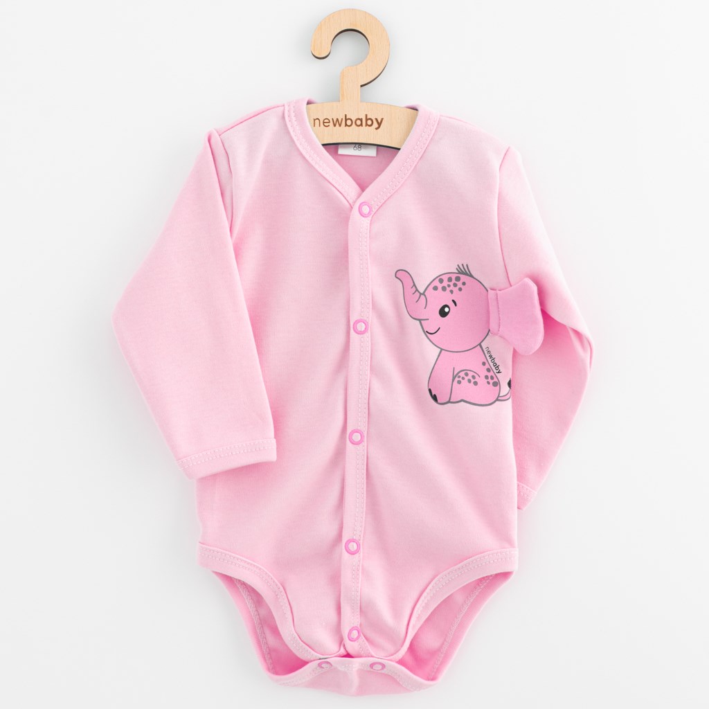 Kojenecké celorozepínací body s dlouhým rukávem New Baby Happy Elephant pink, vel. 62 (3-6m)