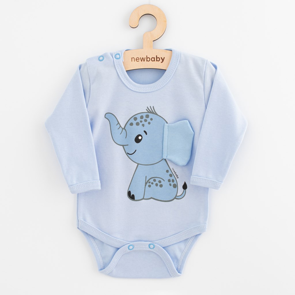 Kojenecké body s dlouhým rukávem New Baby Happy Elephant blue, vel. 80 (9-12m)