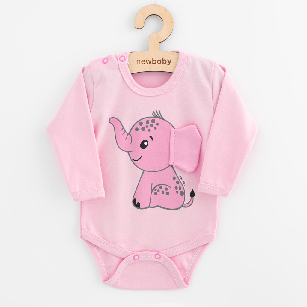 Kojenecké body s dlouhým rukávem New Baby Happy Elephant pink, vel. 80 (9-12m)